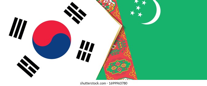 South Korea and Turkmenistan flags, two vector flags symbol of relationship or confrontation.