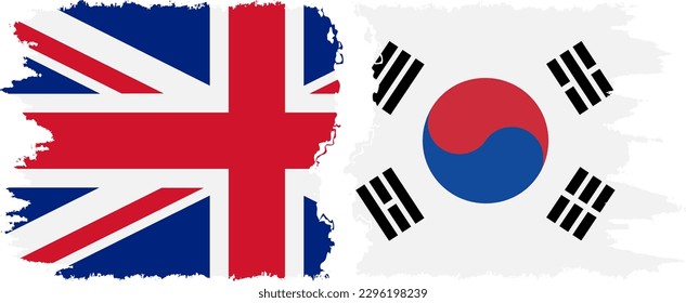 South Korea and UK grunge flags connection, vector