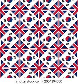 south korea and union jack flags, seamless pattern. vector illustration
