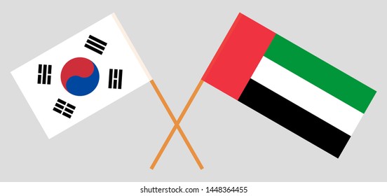 South Korea and the United Arab Emirates. Crossed Korean and UAE flags