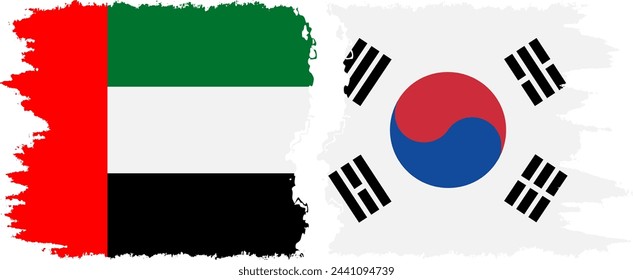 South Korea and United Arab Emirates grunge flags connection, vector