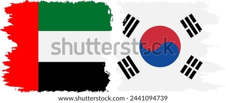 South Korea and United Arab Emirates grunge flags connection, vector