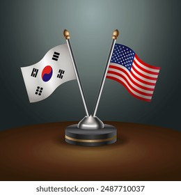 Corea del Sur y las banderas de mesa se relacionan con el gradiente de fondo. Ilustración vectorial