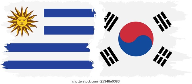 Corea del Sur y Uruguay grunge banderas conexión, Vector