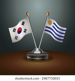 South Korea and Uruguay table flags relation with gradient backgrund. Vector Illustration