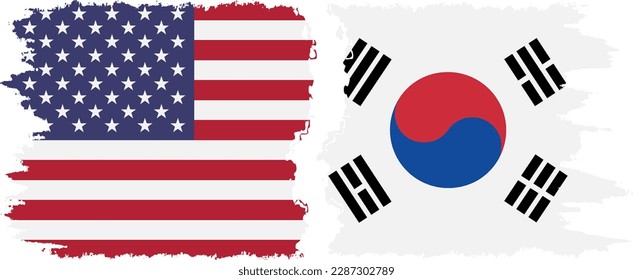 South Korea and USA grunge flags connection, vector