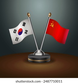 South Korea and USSR table flags relation with gradient backgrund. Vector Illustration