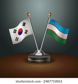 South Korea and Uzbekistan table flags relation with gradient backgrund. Vector Illustration