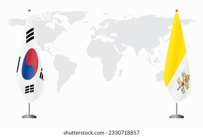 South Korea and Vatican flags for official meeting against background of world map.