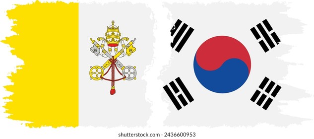 South Korea and Vatican grunge flags connection, vector