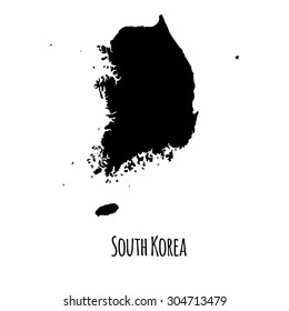 South Korea vector black outline map with caption on white background. 