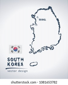 South Korea vector chalk drawing map isolated on a white background