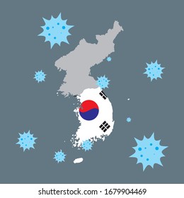 mapa gráfico vectorial de Corea del Sur y virus de la corona