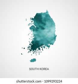 South Korea vector map - blue geometric gradient graphic background from hexagon dots.