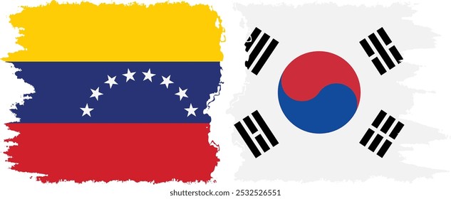 South Korea and Venezuela grunge flags connection, vector