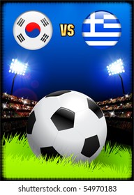 South Korea versus Greece on Soccer Stadium Event Background Original Illustration