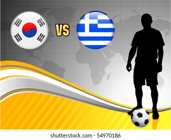 South Korea versus Greece on Abstract World Map Background Original Illustration