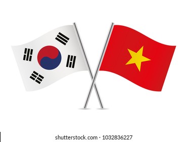 South Korea and Vietnam crossed flags. South Korean and Vietnamese flags isolated on white background. Vector icon set. Vector illustration.