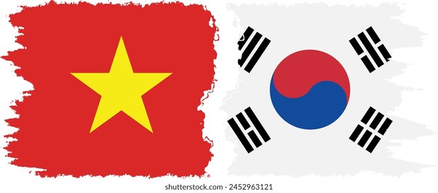 South Korea and Vietnam grunge flags connection, vector