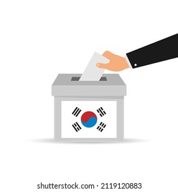 South Korea voting concept. Hand putting paper in the ballot box. Isolated vector illustration.