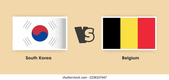 South Korea vs Belgium flags placed side by side. Creative stylish national flags of South Korea vs Belgium with background