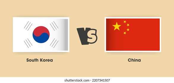 South Korea vs China flags placed side by side. Creative stylish national flags of South Korea vs China with background