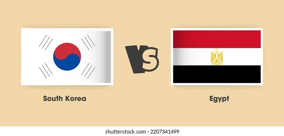 Banderas de Corea del Sur contra Egipto colocadas una al lado de la otra. Banderas nacionales creativas y elegantes de Corea del Sur vs Egipto con antecedentes