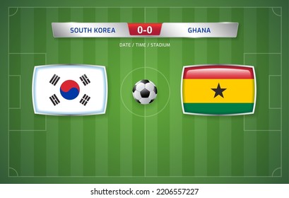 Modelo de emisión de puntuación entre Corea del Sur y Ghana para el torneo de fútbol deportivo 2022 y ilustración vectorial del campeonato de fútbol