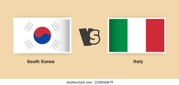 South Korea vs Italy flags placed side by side. Creative stylish national flags of South Korea vs Italy with background