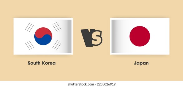 Banderas de Corea del Sur contra Japón colocadas una al lado de la otra. Banderas nacionales creativas y elegantes contra Japón y Corea del Sur