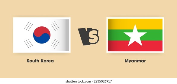 South Korea vs Myanmar flags placed side by side. Creative stylish national flags of South Korea vs Myanmar with background