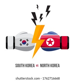 South Korea vs North Korea. Concept of sports match, trade war, fight or war on border between south korea and north korea. Vector illustration.