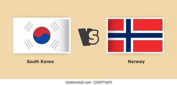 South Korea vs Norway flags placed side by side. Creative stylish national flags of South Korea vs Norway with background