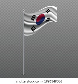 South Korea waving flag on metal pole. Vector illustration.