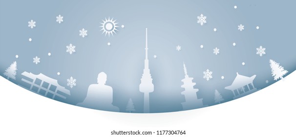 south korea winter tourist illustrator paper art vector