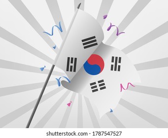 The South Korean celebratory flag is flying at height