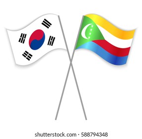 South Korean and Comoran crossed flags. South Korea combined with Comoros isolated on white. Language learning, international business or travel concept.
