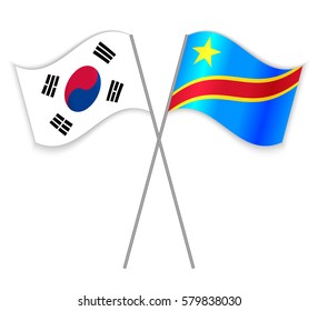 South Korean and Congolese crossed flags. South Korea combined with Democratic Republic of the Congo isolated on white. Language learning, international business or travel concept.