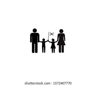 South Korean Family With Republic Of South Korea National Flag, We Love South Korea Concept, Sign Symbol Background, Vector Illustrtion.