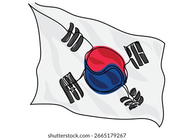 Bandera surcoreana en estilo de dibujo de línea continua.