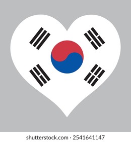 South Korean flag in heart shape, vector illustration on isolated background.