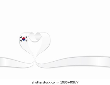 South Korean flag heart-shaped wavy ribbon. Vector illustration.