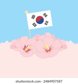 Bandera surcoreana. Mapa de Corea y Rose of Sharon