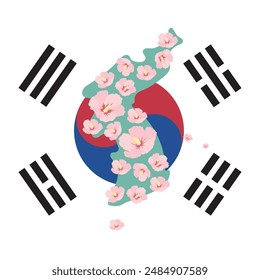 Bandera surcoreana. Mapa de Corea y Rose of Sharon