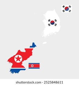 South Korean Flag And Map. North Korean Flag And Map