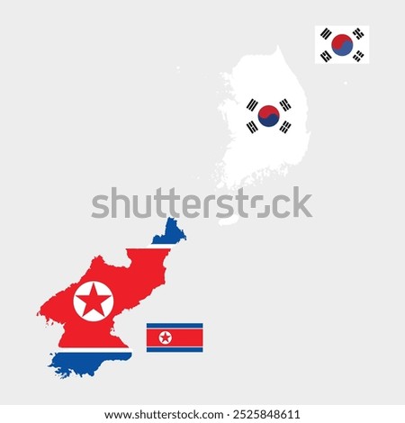 South Korean Flag And Map. North Korean Flag And Map