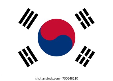 South Korean flag, official colors and proportion, accurate vector illustration.