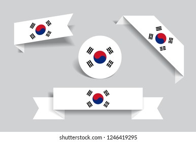 South Korean flag stickers and labels set. Vector illustration.