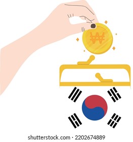 South Korean Flag vector hand  drawn,South Korean won 
vector hand drawn