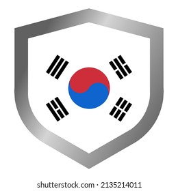 Vector de bandera de Corea del Sur en forma de escudo. con un marco metálico y la selección de color correcta.